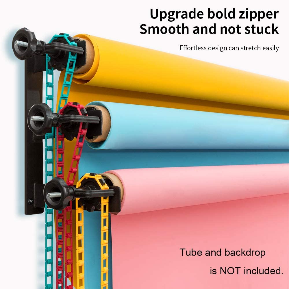 Photography 3 Roller Wall Mount Manual Background Roller Support System with 2 Tri-fold Hooks, 6 Expand Bars and 3 Chains, for Holding 3 Backdrops