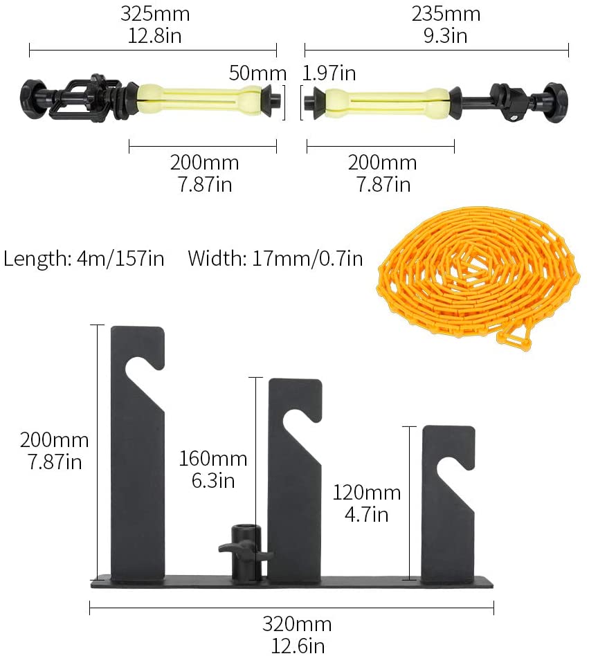 Photography 3 Roller Wall Mount Manual Background Roller Support System with 2 Tri-fold Hooks, 6 Expand Bars and 3 Chains, for Holding 3 Backdrops
