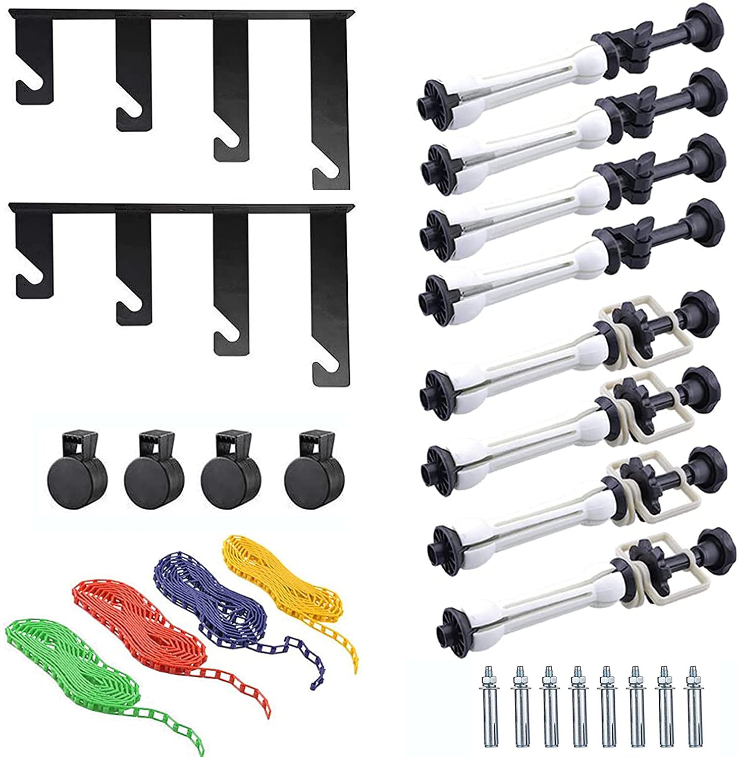 4 rollers Photography Backdrop Wall Mount Roller System 4 Support Rollers, Manual Photo Background Ceiling Holder, Including 2 Four-fold Hooks, 8 Expand Bars, 4 Chains, for Home Studio Live Shooting