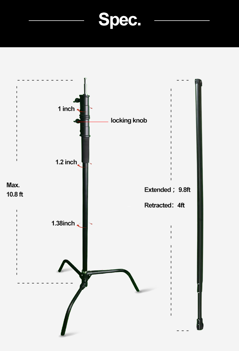 SHARP heavy duty C stand crossbar Photo Video Studio Backdrop Stand 111x10ft Adjustable Photography Muslin Background Support System Kit