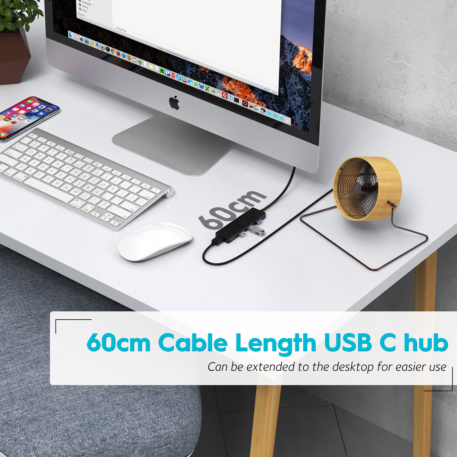 03-90309 Aceele USB C to USB 3.0 Hub with 2ft Long Cable Cord, Ultra Slim USBC 3.1 Thunderbolt 3 to 4 USB Ports Adapter for MacBook Pro, iMac, Samsung Galaxy S20 S10 S9 S8 Note 10, Chromebook, Type C 