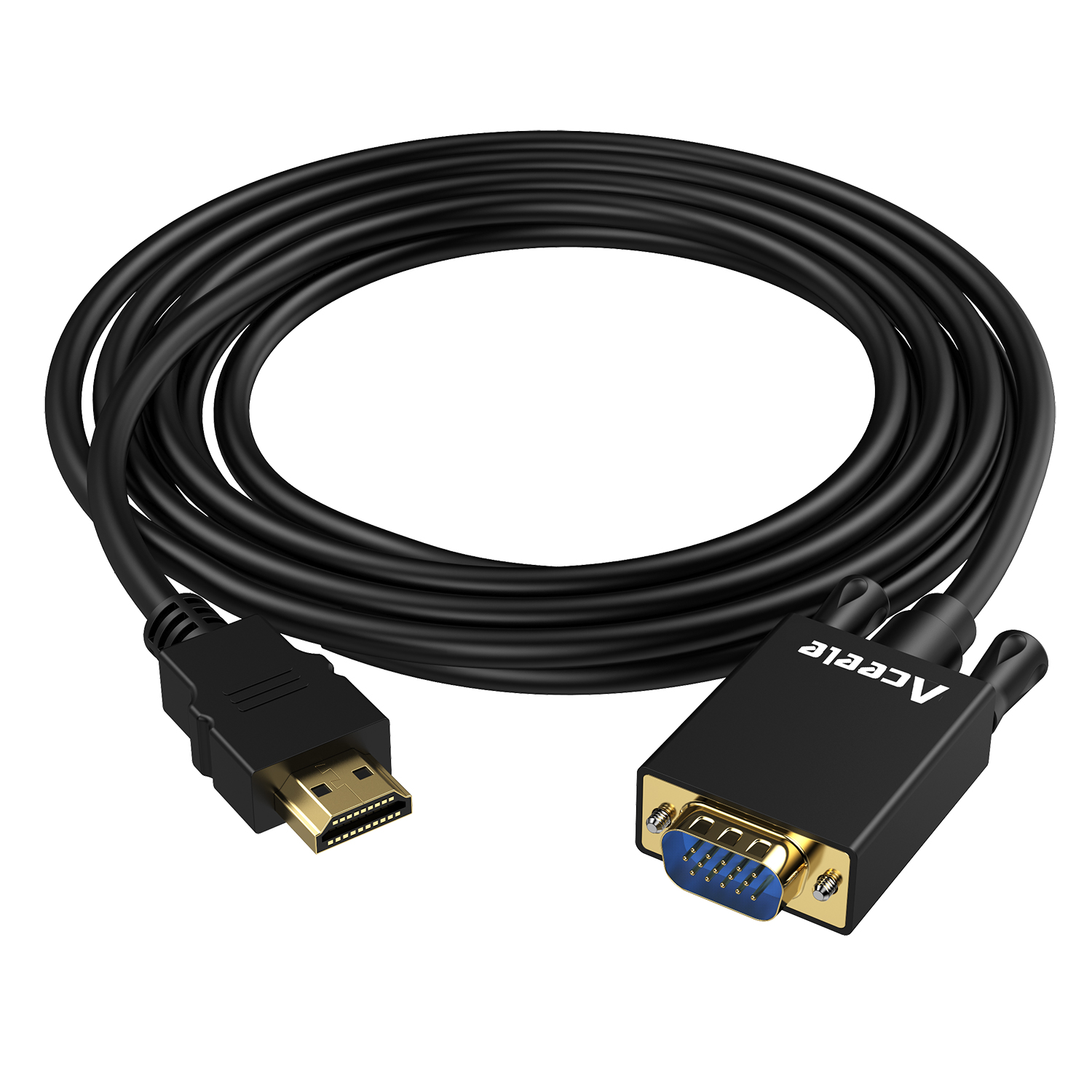 03-90358 HDMI to VGA Cable Adapter, Aceele Gold-Plated HDMI Male to VGA Male Converter with 7ft Long Cable Cord Compatible for Computer, Desktop, Laptop, PC, Monitor, Projector, HDTV, Xbox
