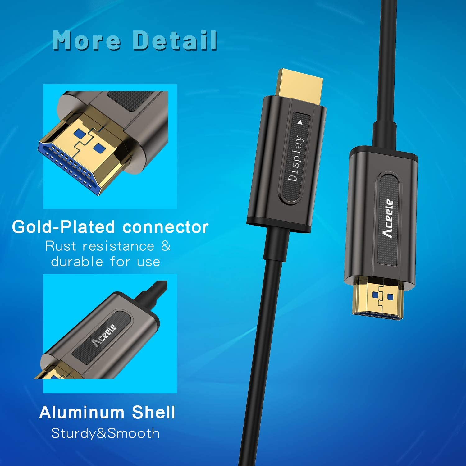 03-90320 Fibre Optic HDMI Cable, Aceele 4K HDMI Cable 20m, High Speed HDMI to HDMI Extender Cable for Xbox 360, PS3/PS4 to Connect Displays, HDTVs and More - 5m