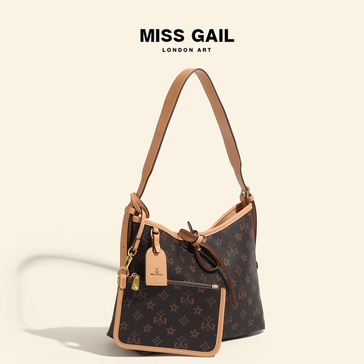 【MISS GAIL】新款时尚休闲印花斜挎包6086杏