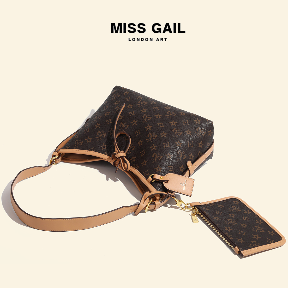 【MISS GAIL】新款时尚休闲印花斜挎包6086杏