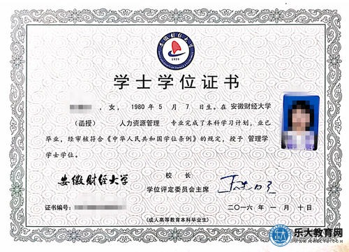 成人高考学士学位证书(样本)