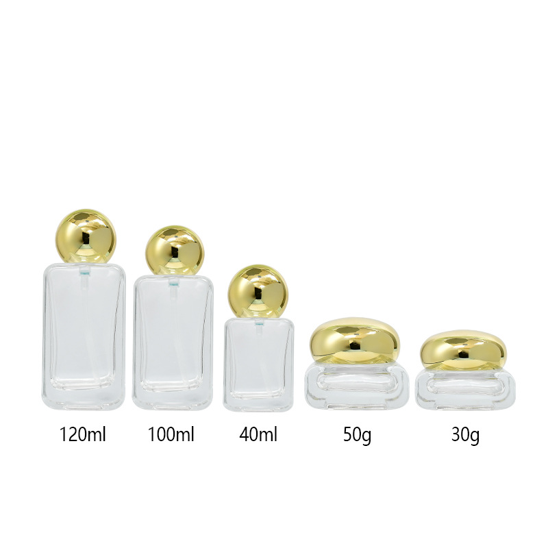 YF293 Empty Refillable Square Glass Creams Lotions Bottles with Pump Vial Cosmetic Dispenser Jars Makeup Emulsion Liquids Storage Container for Skin Care Products
