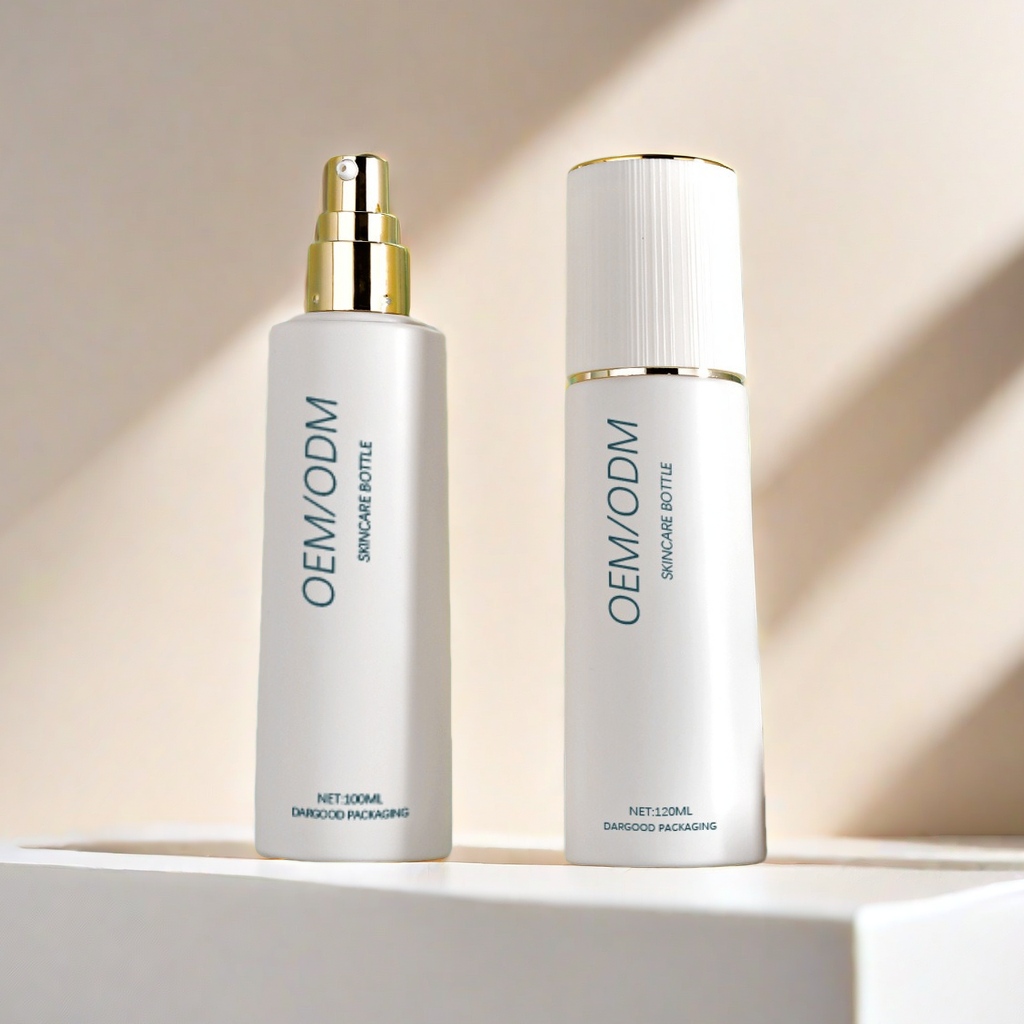 YF289 Cosmetic Skincare Packaging Empty Creamy White Glass Bottle Facial Lotion Serum Bottles Face Cream Jars Set With Pump