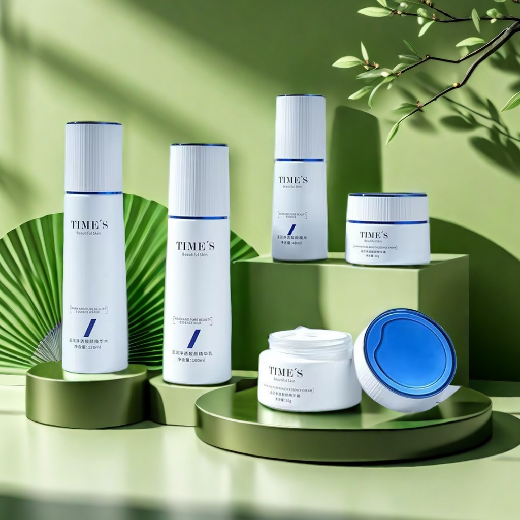 YF289 Cosmetic Skincare Packaging Empty Creamy White Glass Bottle Facial Lotion Serum Bottles Face Cream Jars Set With Pump