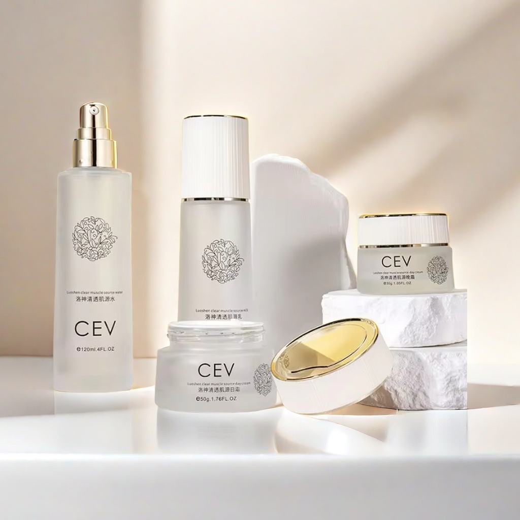 YF289 Cosmetic Skincare Packaging Empty Creamy White Glass Bottle Facial Lotion Serum Bottles Face Cream Jars Set With Pump