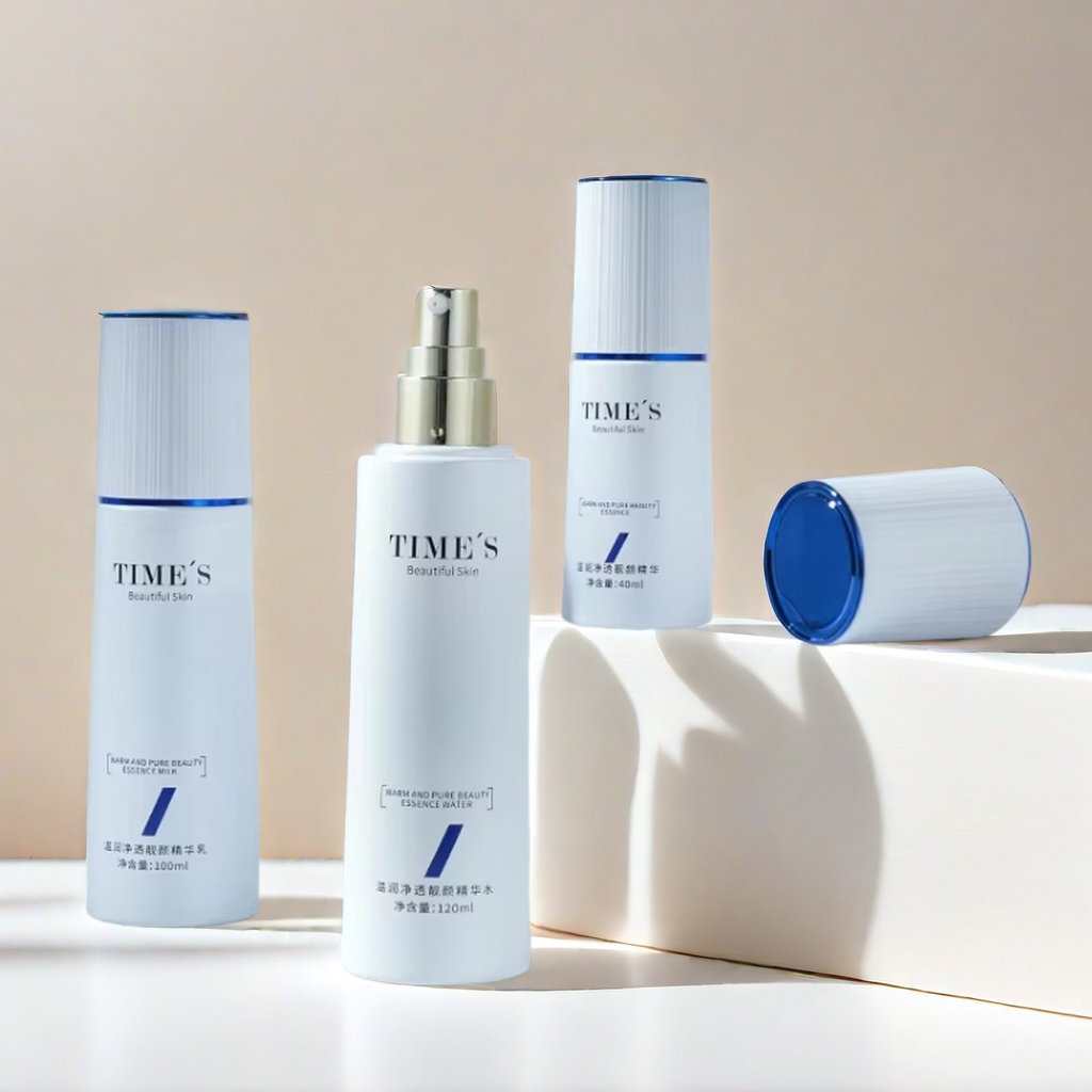 YF289 Cosmetic Skincare Packaging Empty Creamy White Glass Bottle Facial Lotion Serum Bottles Face Cream Jars Set With Pump