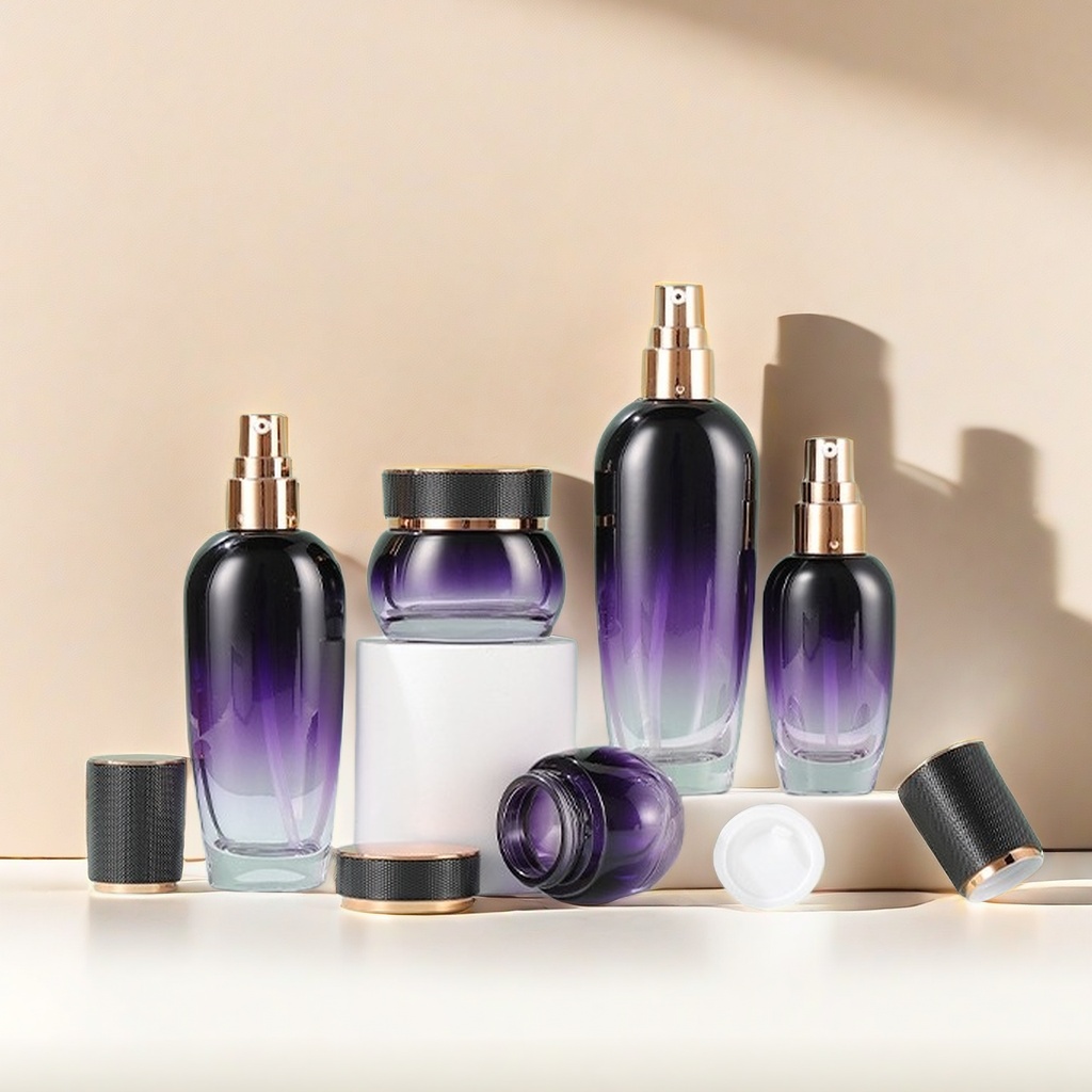 YF287 Thick glass empty 30g 50g 40ml 100ml 120ml luxury cosmetic bottles set glass lotion bottle with pump