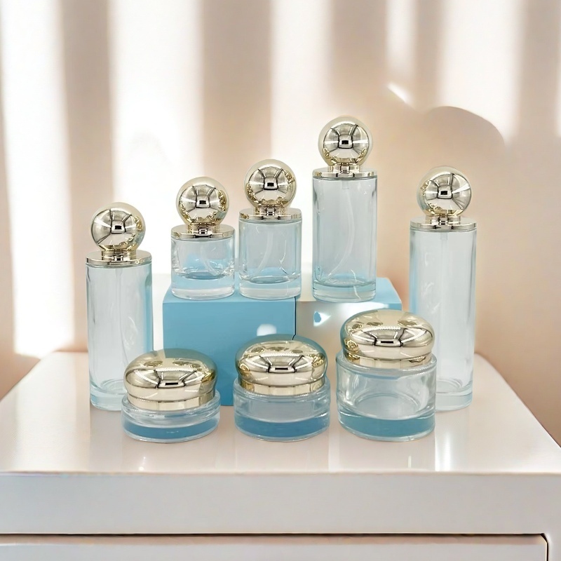 YF270 Wholesale Cosmetics Glass Packaging: Straight Round Lotion Pump Spray Bottles & Cream Jars