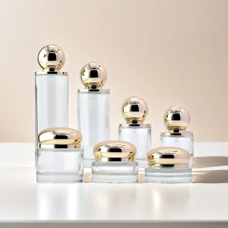 YF270 Wholesale Cosmetics Glass Packaging: Straight Round Lotion Pump Spray Bottles & Cream Jars