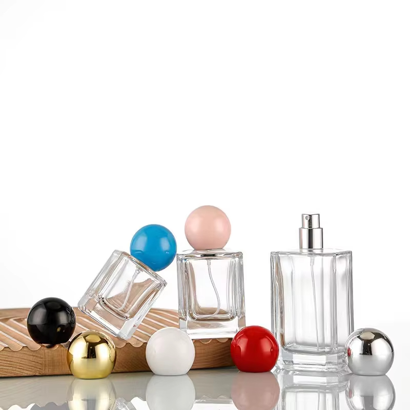 YF-PB001 Square Perfume Bottles with Spherical Plastic Caps
