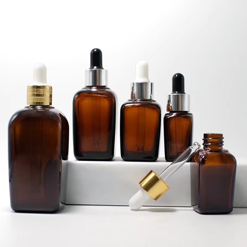 Square Amber Glass Dropper Bottles Factory Direct YF-GOM105S