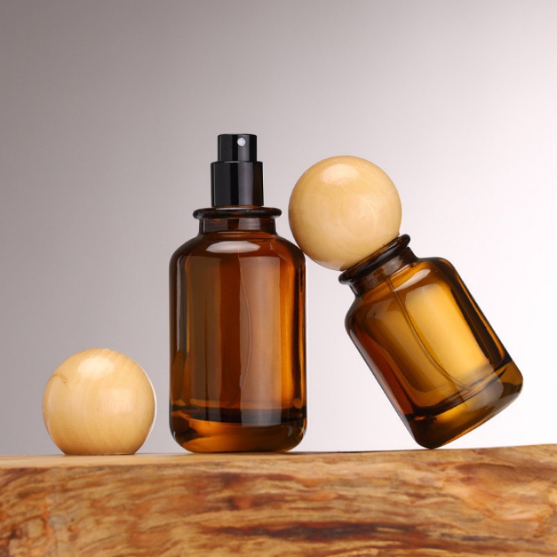 Factory Wholesale Amber Glass Perfume Bottles with Bamboo Caps YF-PB145