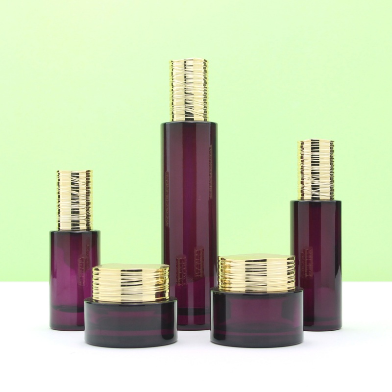 Glass Cosmetic Bottle Set with Gold Plated Cap for Lotion Packaging YF284