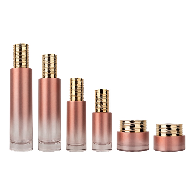 Glass Cosmetic Bottle Set with Gold Plated Cap for Lotion Packaging YF284