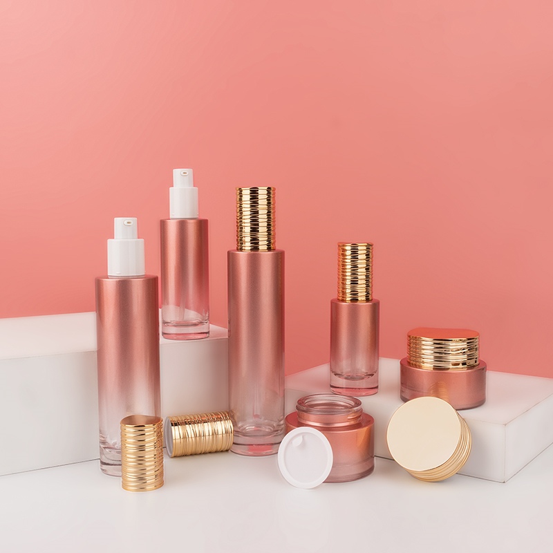 Glass Cosmetic Bottle Set with Gold Plated Cap for Lotion Packaging YF284