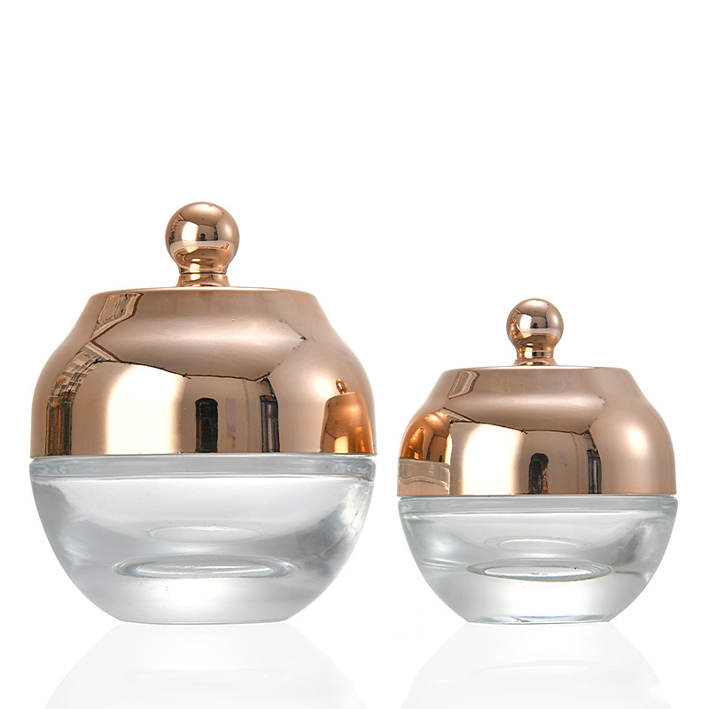 Custom Glass Face Cream Jars with Gold Caps for Skincare Packaging YF184J