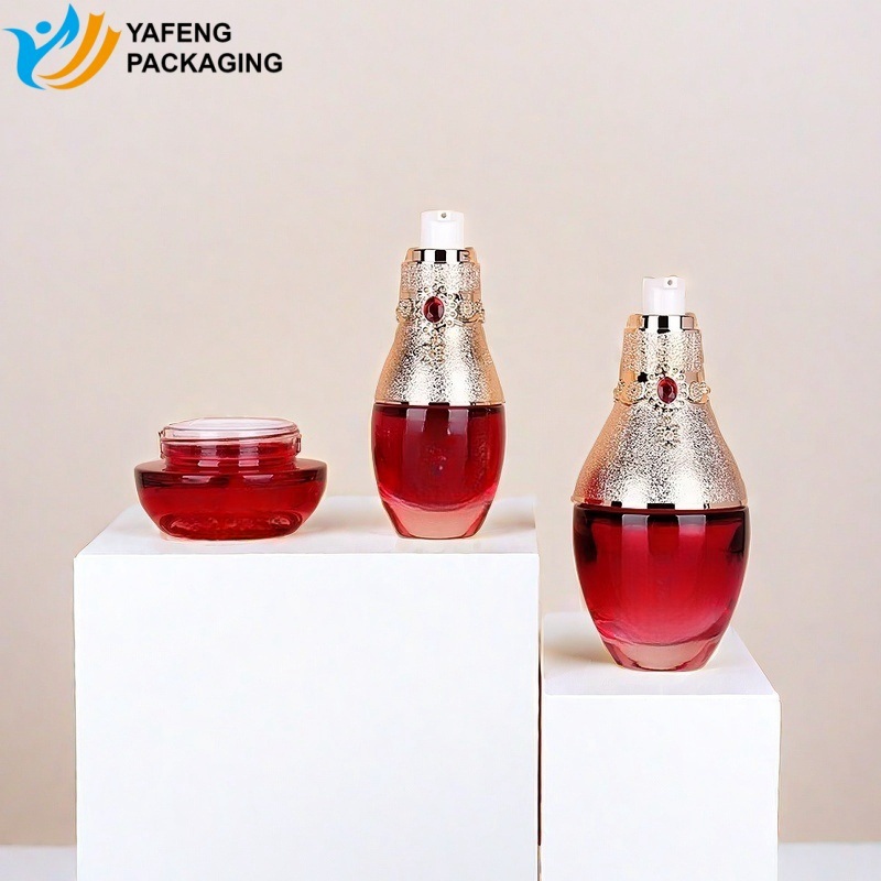 Elegant Glass Bottles with Red Ruby Caps for Beauty Packaging