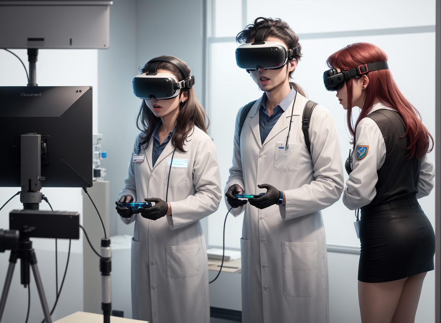 00205-1215813628-A group of scientists wearing VR glasses are conducting scientific research, inside the research room, real photos,There are men_20230925_16956070955443940