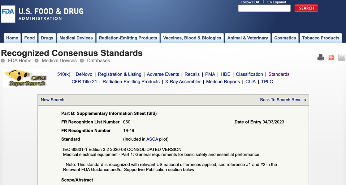 FDA 认可 IEC 60601-1 3.2 版