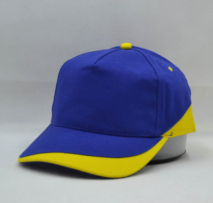 7302 5panels combination peak and body baseball cap,royal blue/yellow,