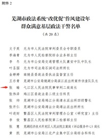 弋江区法院1名干警被授予“芜湖市政法系统‘改优促’作风建设年...