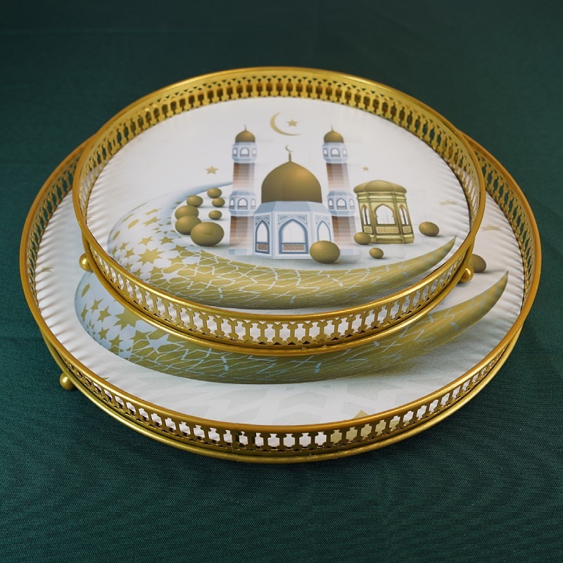 28*28*5cm smaller Round Matel Ramadan Iron Castle Tray#15 MOQ 5 pcs