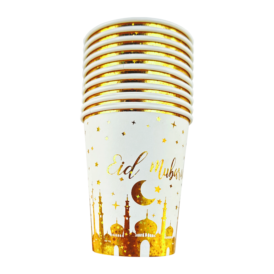 EID party Disposable Paper Plates Cups Gold Mosque color (10pcs) MOQ 20 packs