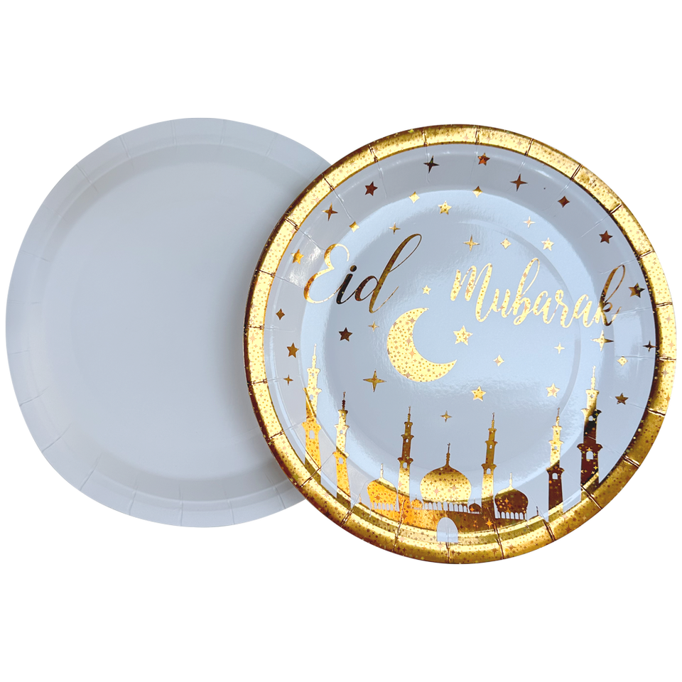 Eid Mubarak Paper Plate Gold Mosque color MOQ 20 packs