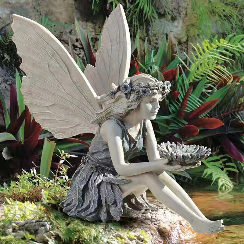 跨境新款 居家花仙子喂鸟器 天使女孩小天使雕像户外院子装饰摆件