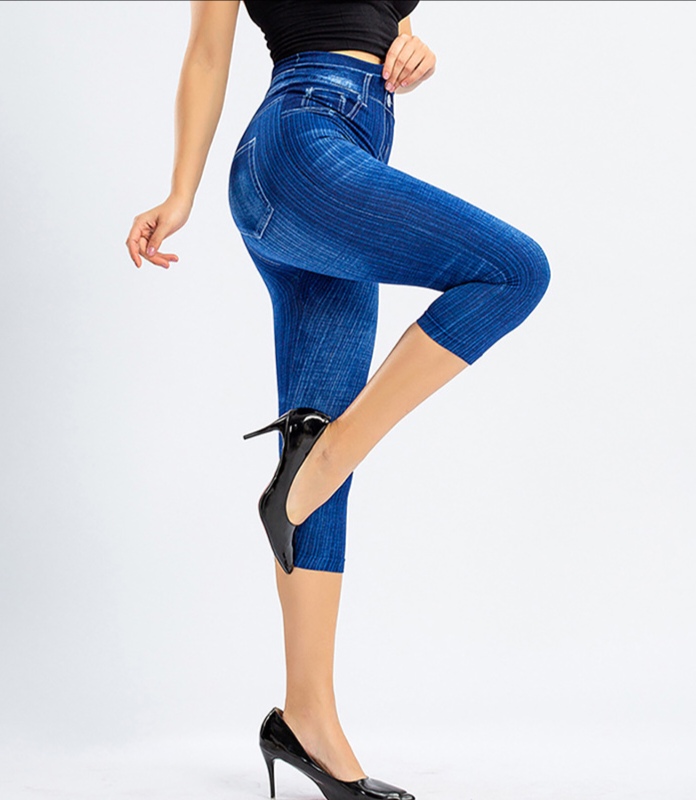 New Fashion Women Elastic Printing Simulated Denim Short Leggings