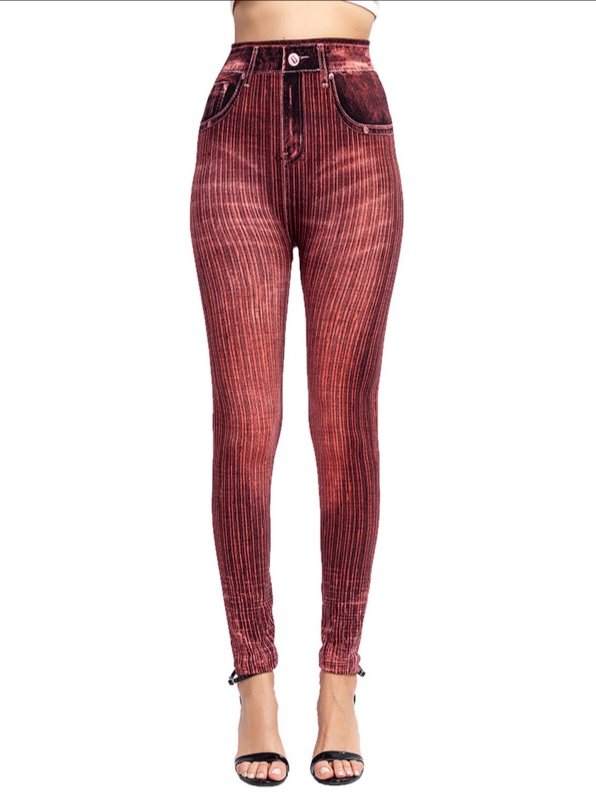 New Fashion Female Elastic Printing Simulated Denim Capri Pants Leggings
