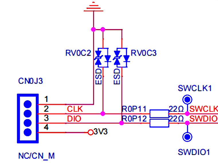 AG32 MCU/AGRV2K SWD参考电路，增加限流和限压