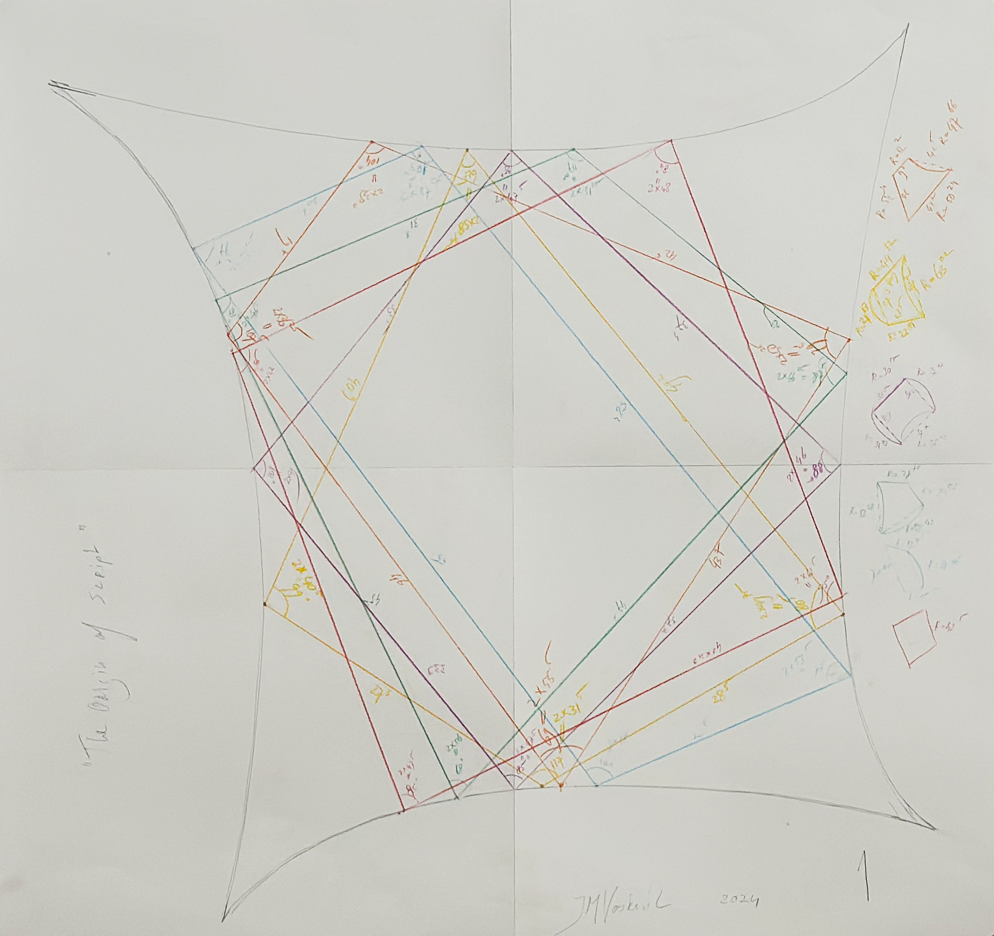 “Sketch origin of script”, 2024, pencil onpaper, 78,5x82cm 