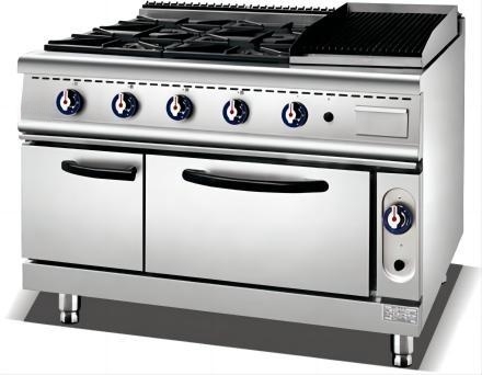 Gas 4 Burner Stove ＆Lava Rock Grill ＆ Oven