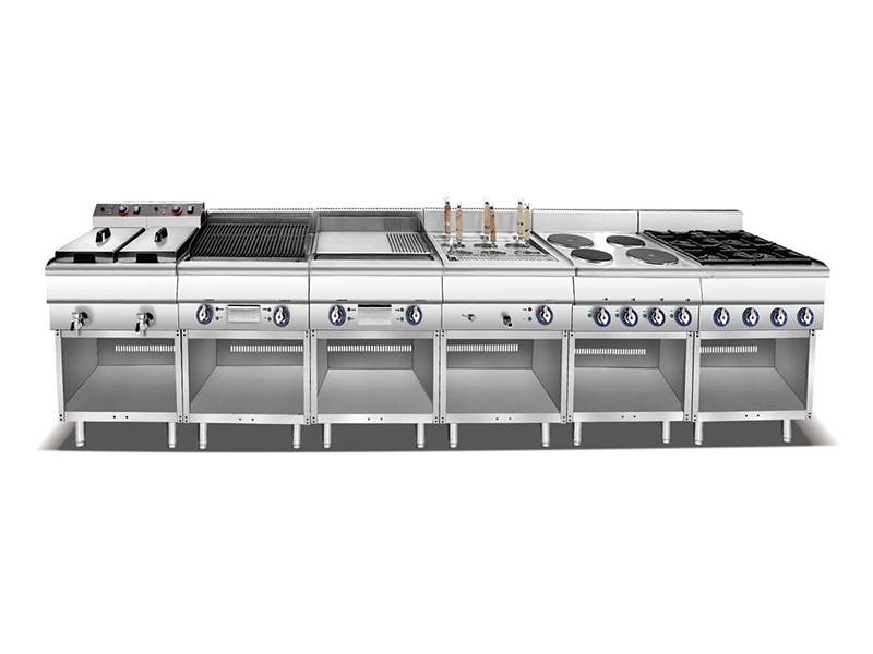 Counter top combination burner range with cabinet