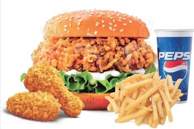 D クリスピーチキンバーガーセット 田园脆鸡堡+薯条（M）+辣翅（一对）