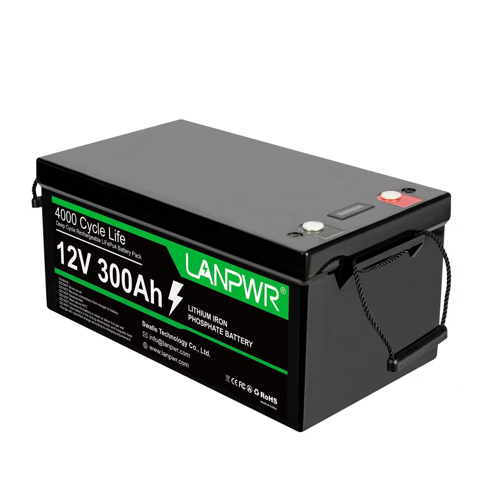 LANPWR 12V 300Ah LiFePO4 Lithium Battery Pack Backup Power, 3840Wh Energy, 4000+ Deep Cycles, Built-in 200A BMS, 100% DOD, Support in Series/Parallel, Perfect for Off-Grid, RV, Camper, Sola