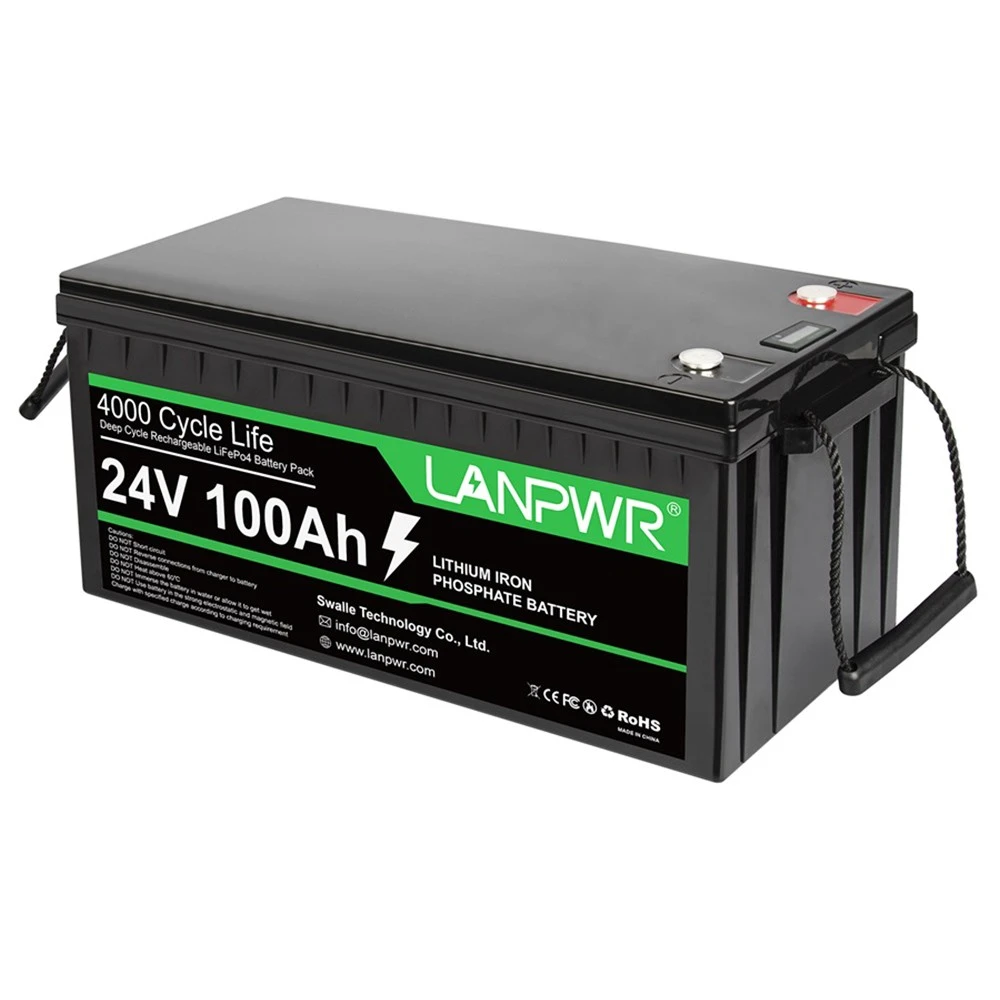 LANPWR 24V 100Ah LiFePO4 Lithium Battery Pack Backup Power, 2560Wh Energy, 4000+ Deep Cycles, Built-in 100A BMS, 100% DOD, Support in Series/Parallel, Perfect for Off-Grid, RV, Camper, Sola