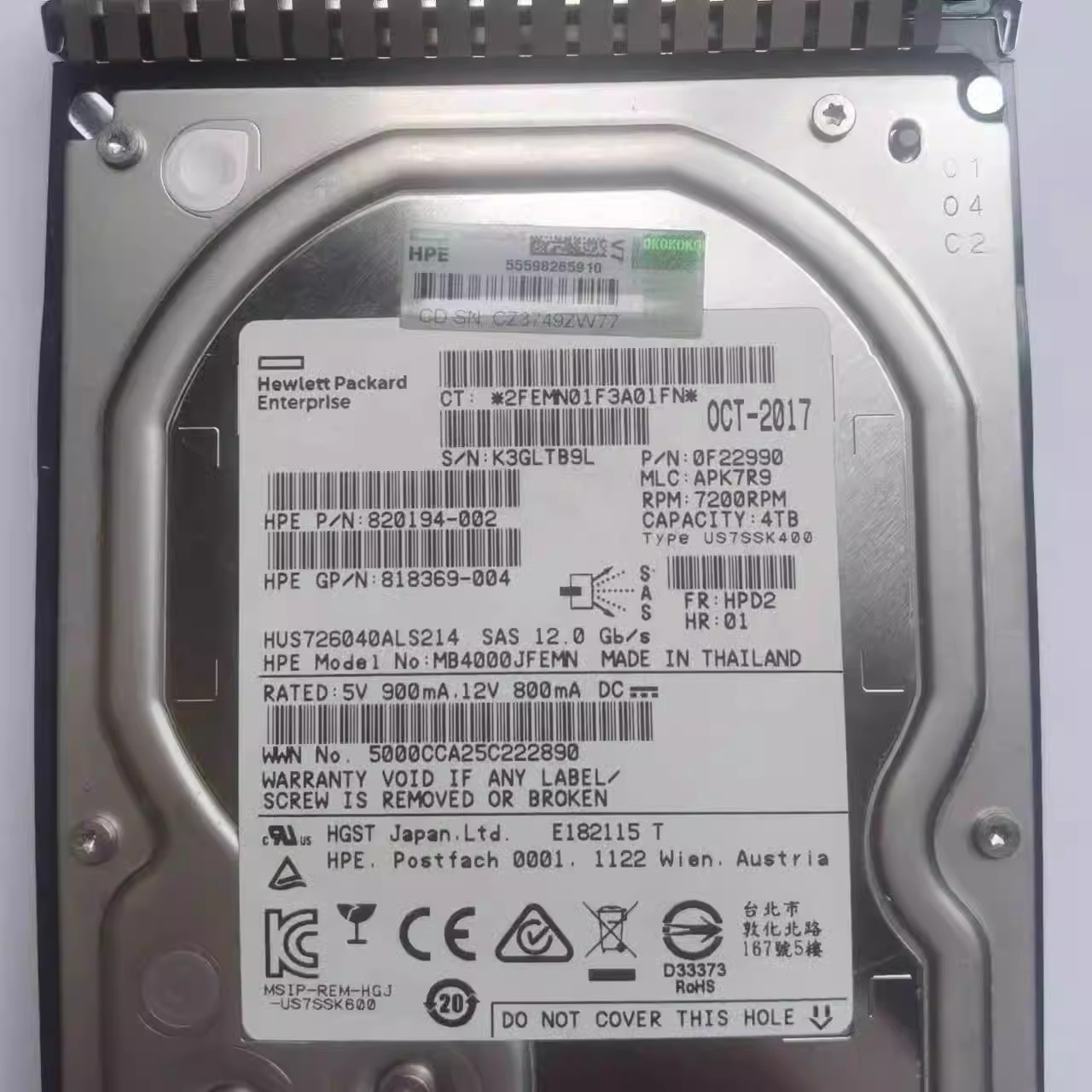 HPE HUS726040ALS214 819079-001 820194-002 4TB 7.2K SAS