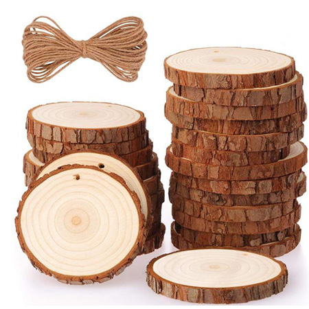 Natural Wood Slices 25 Pcs 3.1-3.5 Inches Craft Wood Kit Unfinished Predrilled with Hole Wooden Circles Tree Slices for Arts and Crafts Christmas Ornaments DIY Crafts