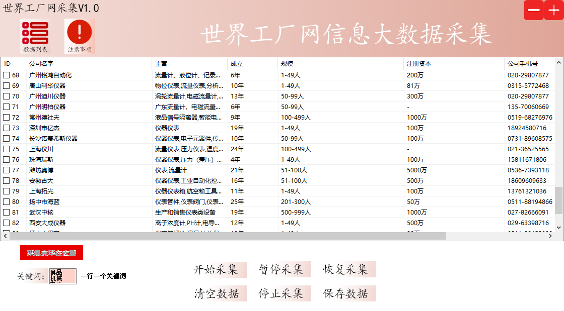 世界工厂供应商采集(信息采集软件/实时采集/快速搜索/自动过滤重复功能/关键词自动采集