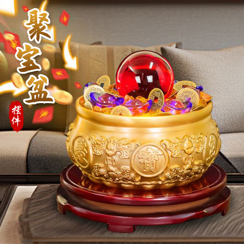 铜制聚宝盆八方来财摆件★黄铜聚宝盆家居店铺客厅摆件开业工艺品★五帝钱钱罐装饰品
