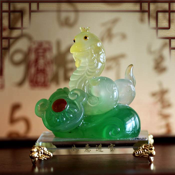 仿青玉青云直上如意蛇摆件