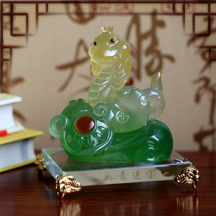 仿青玉青云直上如意蛇摆件