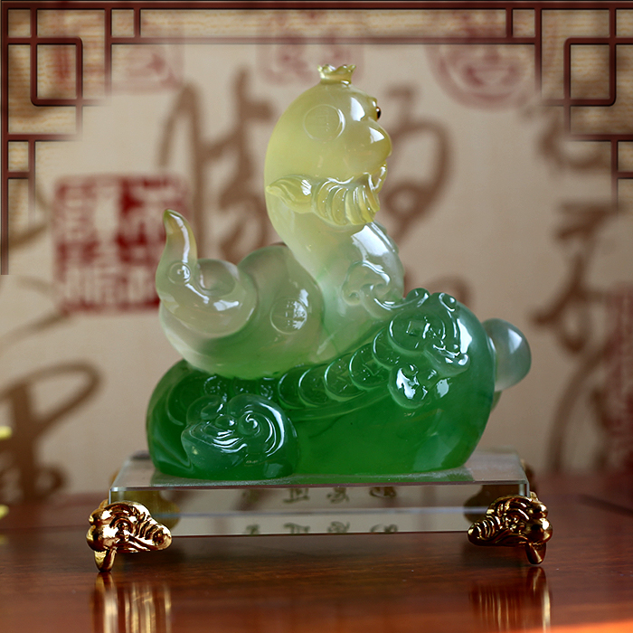 仿青玉青云直上如意蛇摆件
